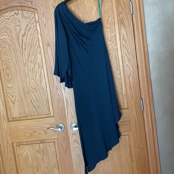 Milly silk teal one shoulder cocktail dress - Picture 5 of 6